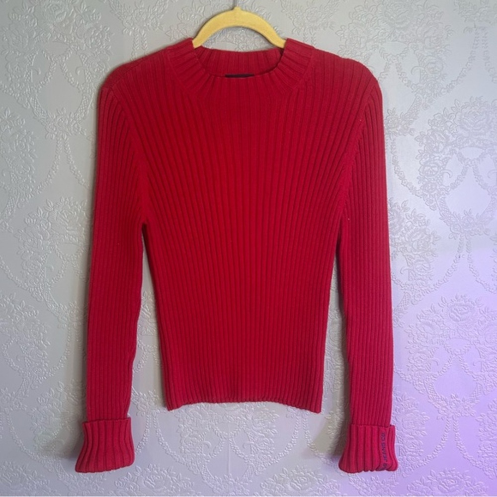 Red Ribbed Knit Sweater Vintage Polo Ralph Lauren L Cotton
